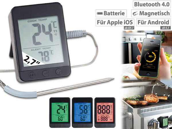 Rosenstein & Söhne Smart Thermo 2: BBQ Vleesthermometer, Grillthermometer, Bluetooth, app voor Android / iOS, 1 temperatuurvoeler - Afbeelding 9